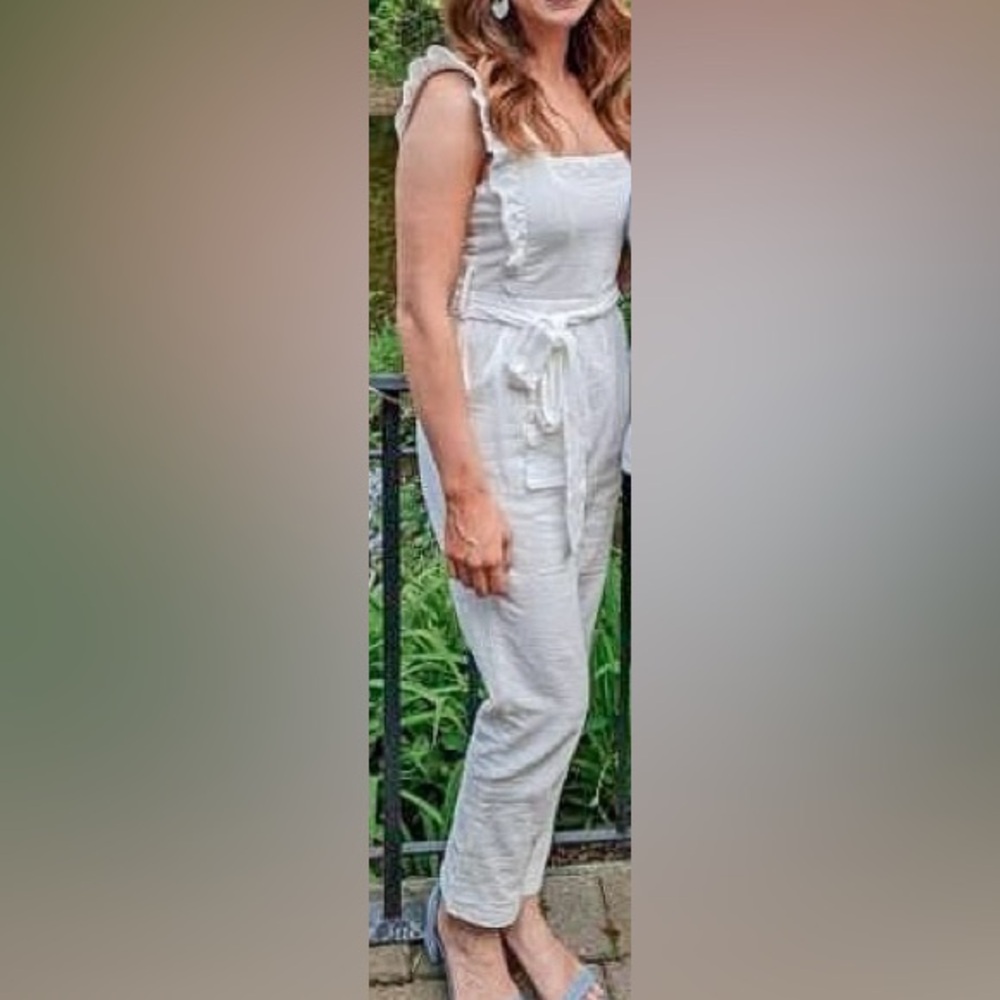 White Ruffle Jumpsuit - Picture 2 of 4